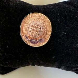 Gold and  Pink Hat With Purple Flowers Brooch Pin